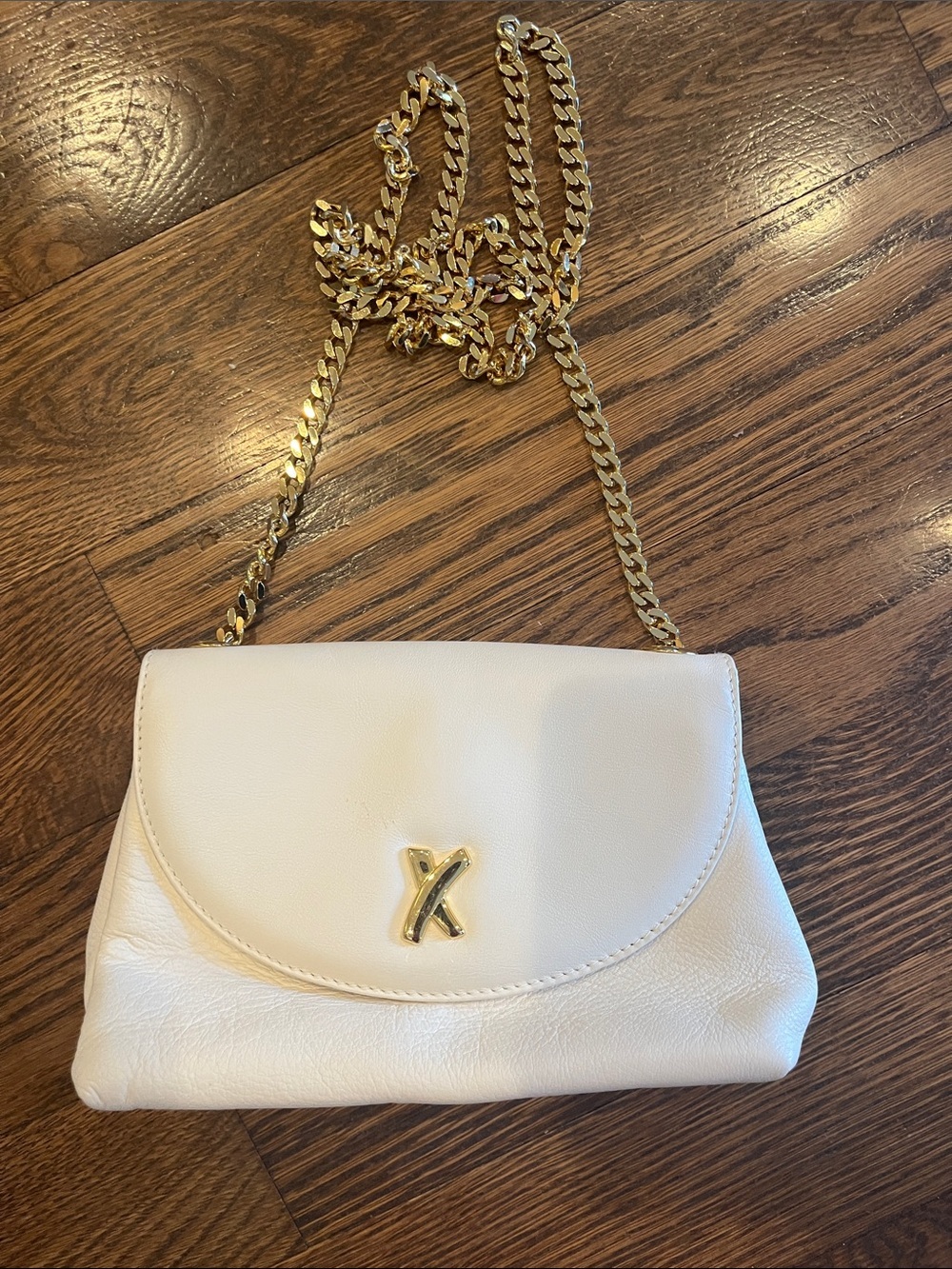 Paloma Picaso White Leather Crossbody Bag with Gold Chain